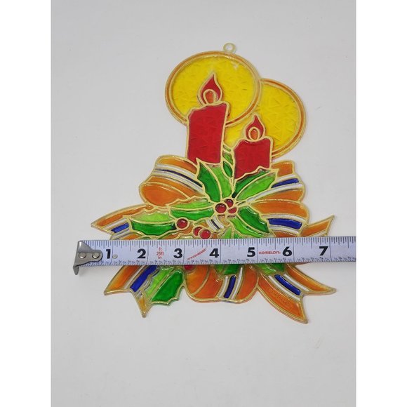 Vintage Christmas Suncatcher Candles Plastic Stained Glass Window Ornament - Picture 3 of 4